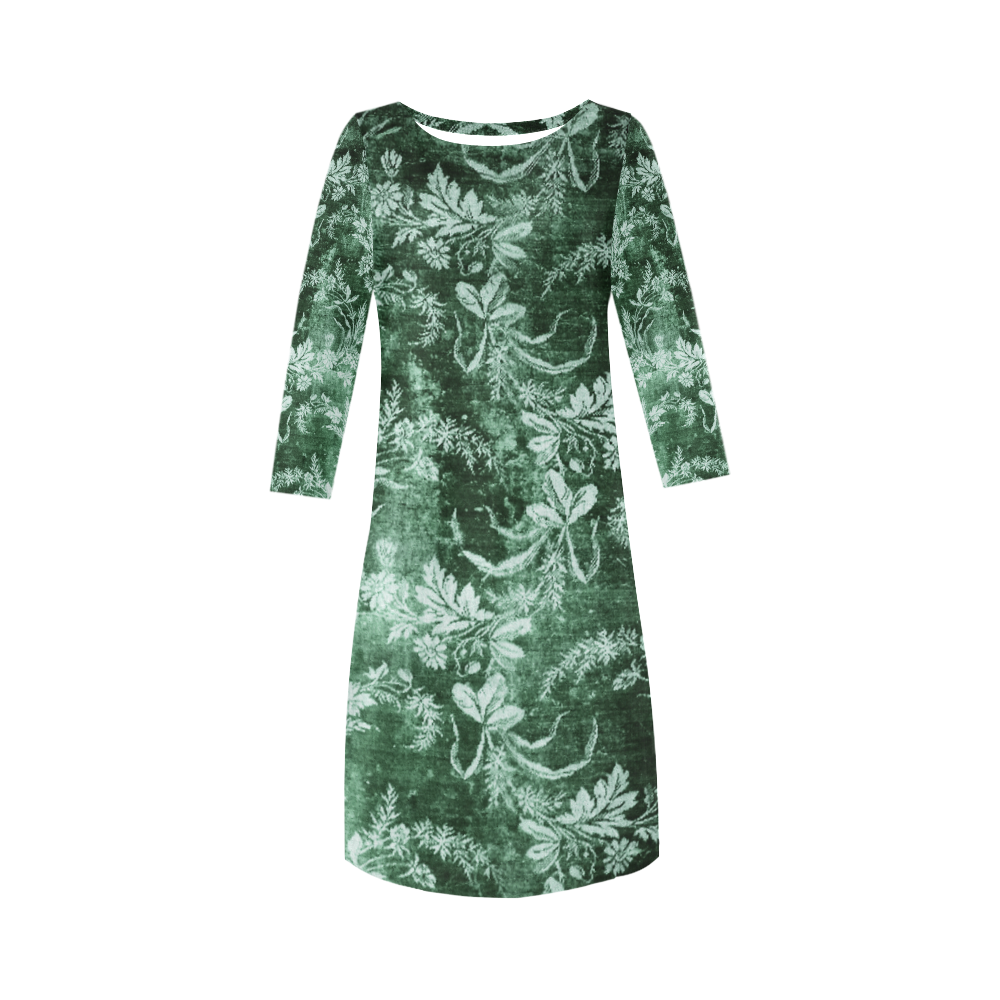 Grunge vintage floral pattern in dark green Round Collar Dress (D22 ...