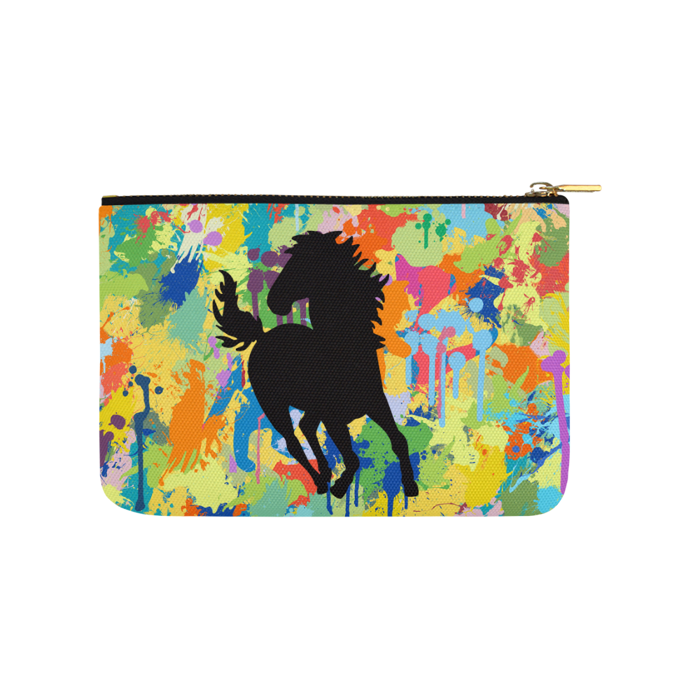 Horse Shape Template Colorful Splash Carry-All Pouch 9.5''x6''