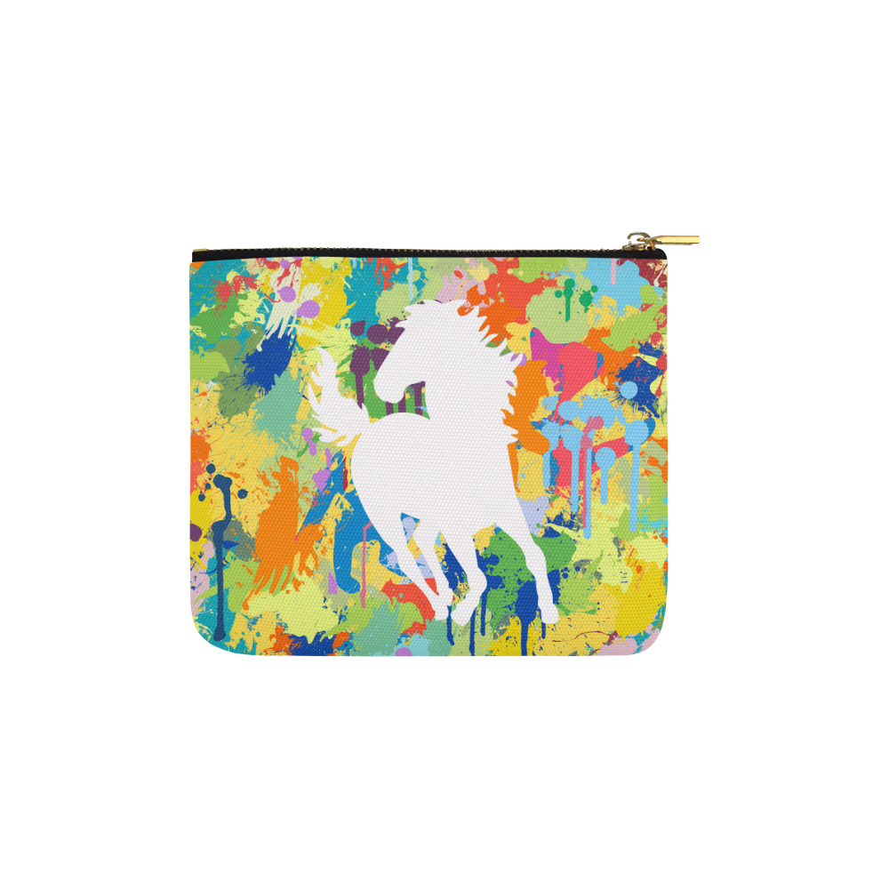 Horse Shape Template Colorful Splash Carry-All Pouch 6''x5''