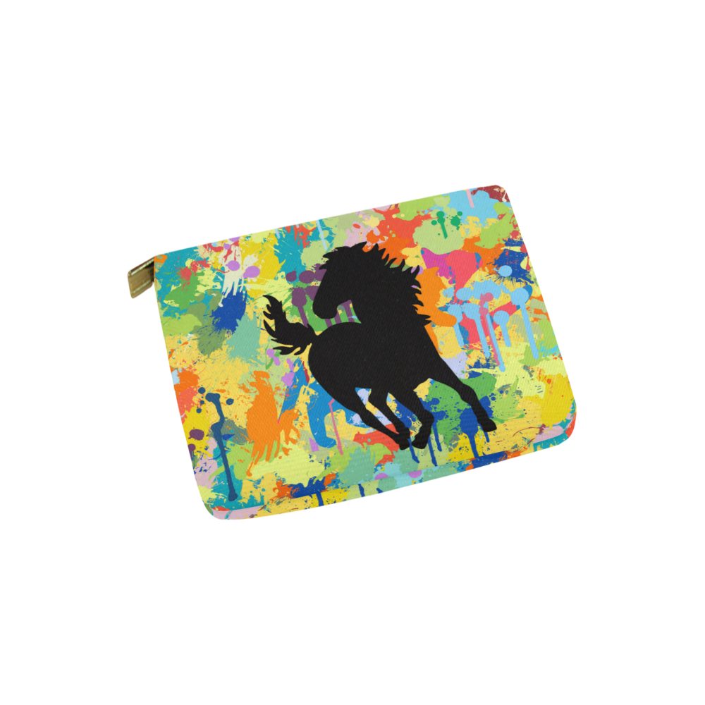 Horse Shape Template Colorful Splash Carry-All Pouch 6''x5''