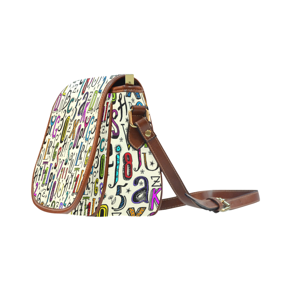 Letters Numbers Stars Typography Pattern Colored Saddle Bag/Large (Model 1649)