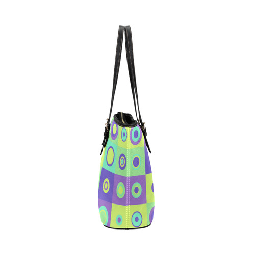 Green and Purple Chequered Buttons Leather Tote Bag/Large (Model 1651)