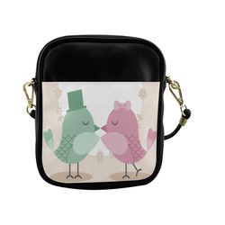 Cute Pink Green Love Birds Sling Bag (Model 1627)