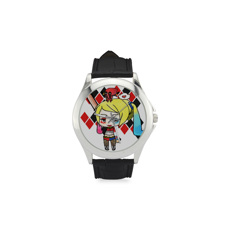 Harley Quinn and deadpool Women's Classic Leather Strap Watch(Model 203)