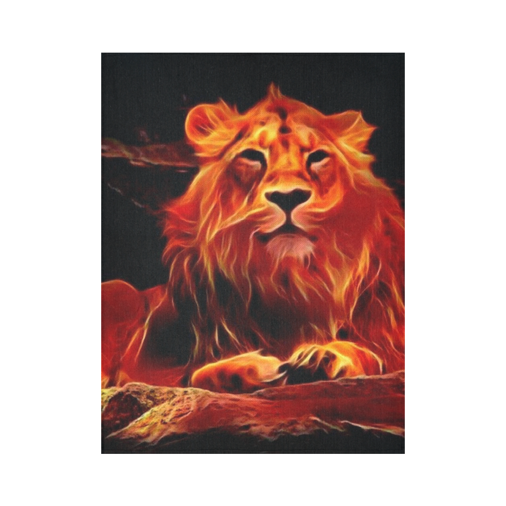 Animal ArtStudio- fiery lion A Cotton Linen Wall Tapestry 60"x 80"