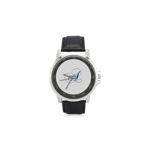 Letter A Blue - Jera Nour Unisex Stainless Steel Leather Strap Watch(Model 202)