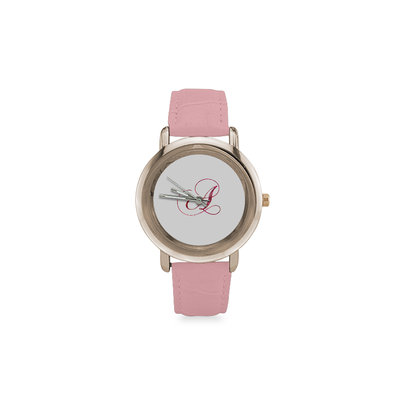 Letter A Pink Red - Jera Nour Women's Rose Gold Leather Strap Watch(Model 201)