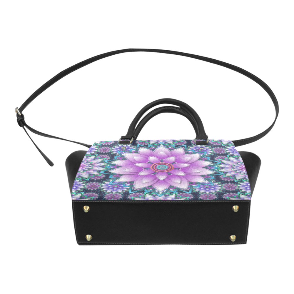 Lotus Flower Ornament - Purple and turquoise Classic Shoulder Handbag (Model 1653)