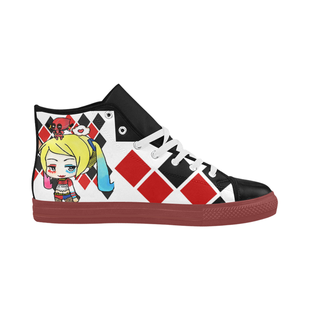 Harley Quinn and Deadpool chibis Aquila High Top Microfiber Leather Women's Shoes (Model 032)