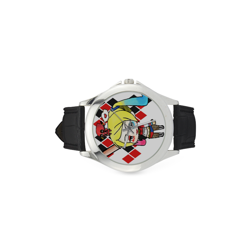 Harley Quinn and deadpool Women's Classic Leather Strap Watch(Model 203)