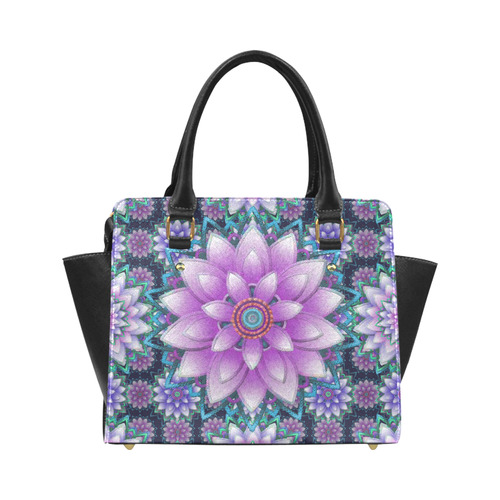 Lotus Flower Ornament - Purple and turquoise Classic Shoulder Handbag (Model 1653)