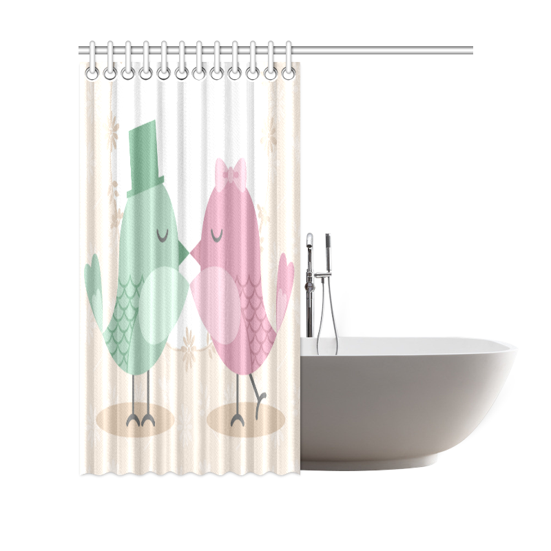 Cute Pink Green Love Birds Shower Curtain 69"x70"