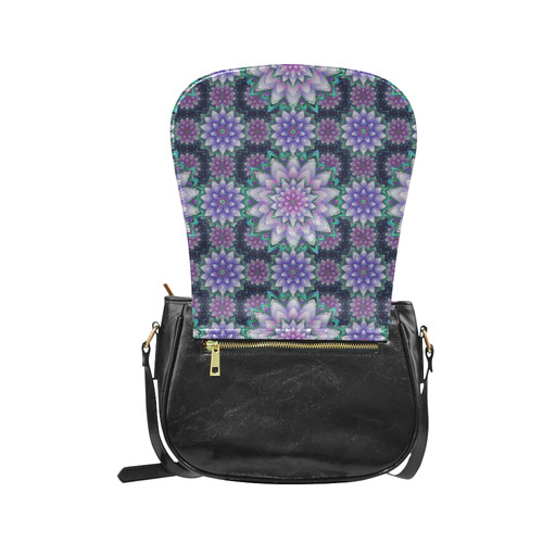 Lotus Flower Ornament - Purple and green Classic Saddle Bag/Large (Model 1648)