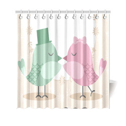 Cute Pink Green Love Birds Shower Curtain 69"x70"