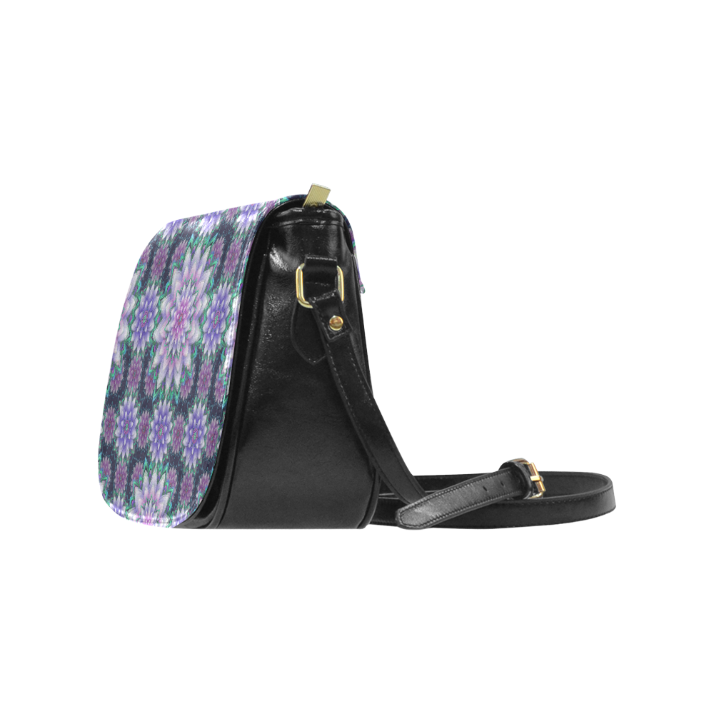 Lotus Flower Ornament - Purple and green Classic Saddle Bag/Large (Model 1648)