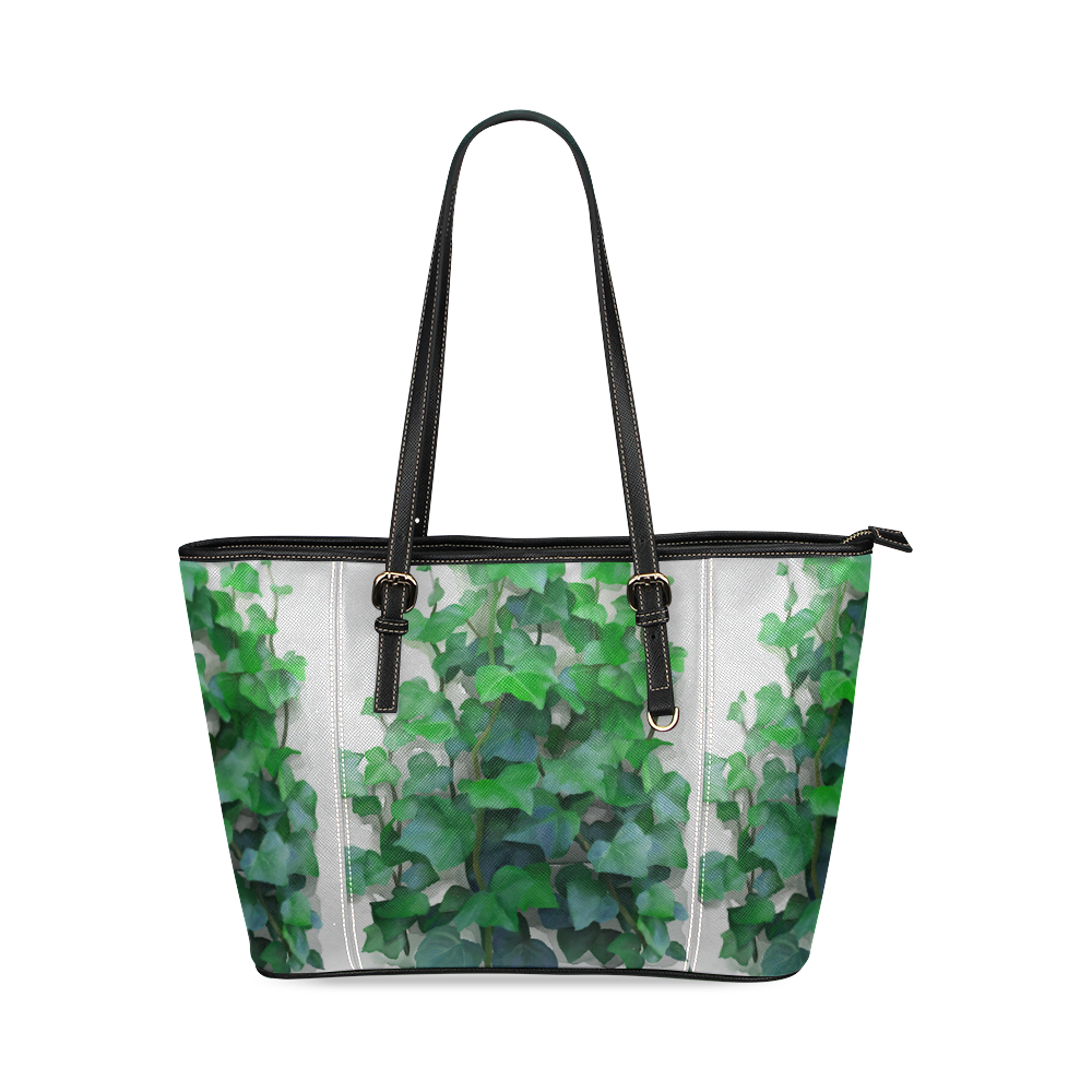Watercolor Ivy - Vines Leather Tote Bag/Large (Model 1640)