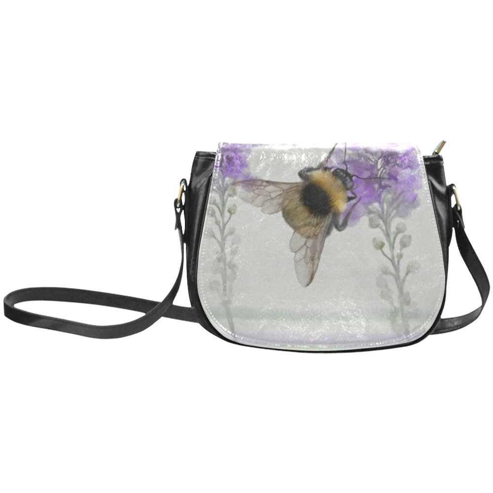 Bumblebee on purple flowers, lines Classic Saddle Bag/Large (Model 1648)