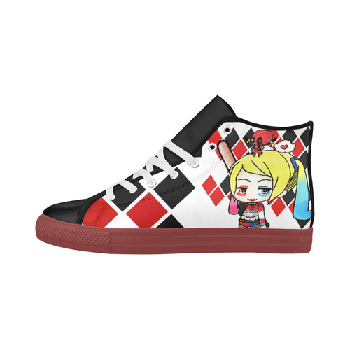 Harley Quinn and Deadpool chibis Aquila High Top Microfiber Leather Women's Shoes (Model 032)