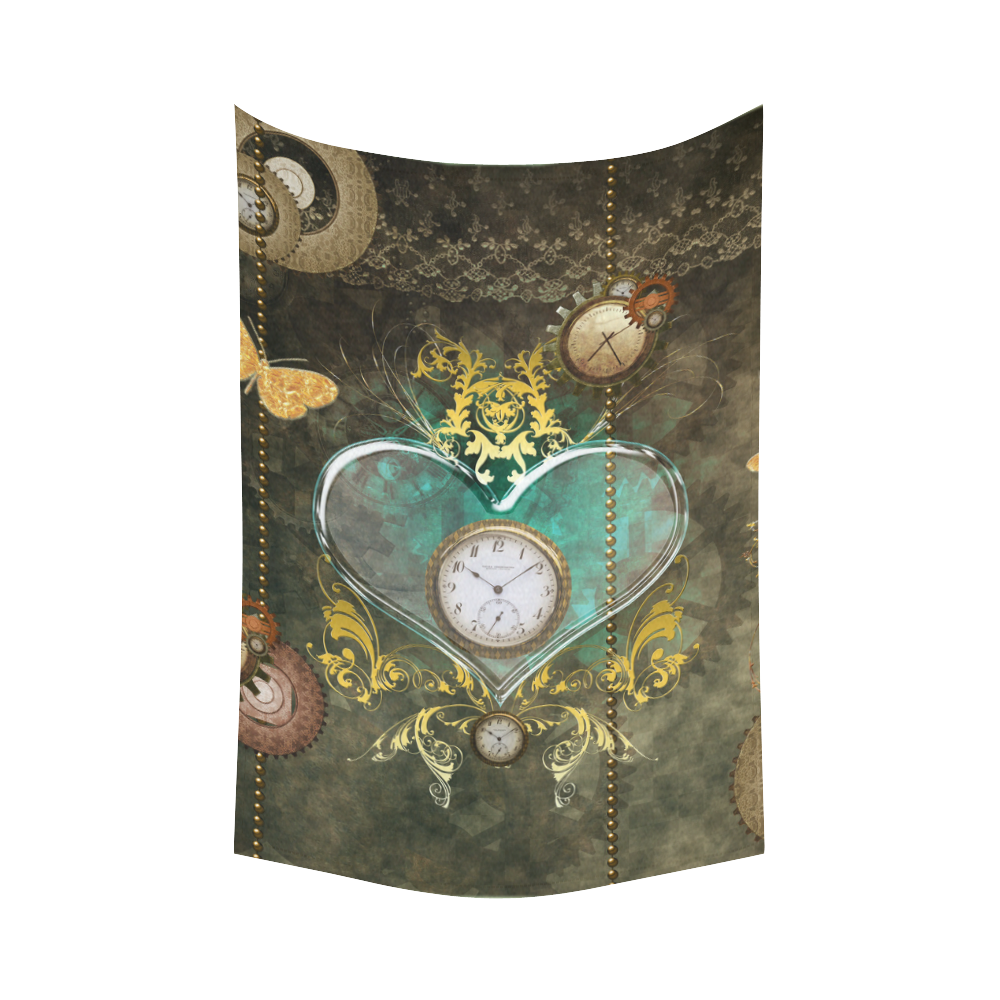 Steampunk, elegant design with heart Cotton Linen Wall Tapestry 60"x 90"