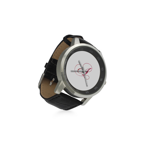Letter A Pink Red - Jera Nour Unisex Stainless Steel Leather Strap Watch(Model 202)