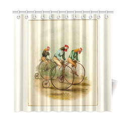 Vintage Bicycle Pennyfarthing Roosters Shower Curtain 72"x72"