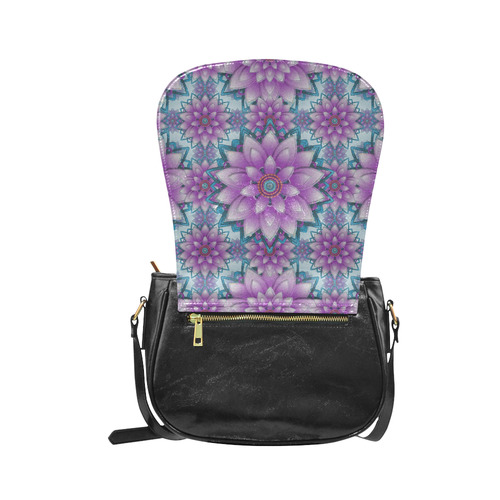 Lotus Flower Pattern - Purple and turquoise Classic Saddle Bag/Large (Model 1648)