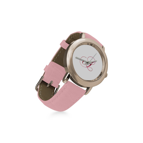 Letter A Pink Red - Jera Nour Women's Rose Gold Leather Strap Watch(Model 201)