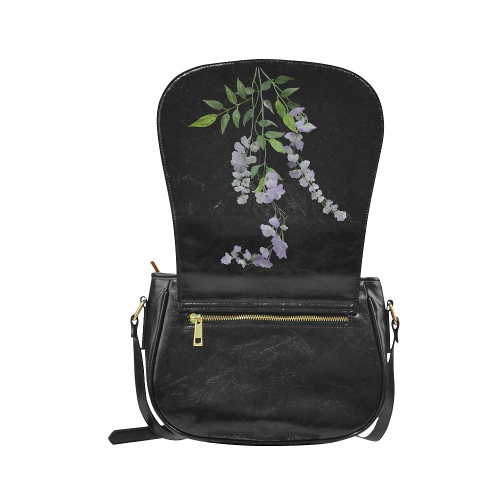 Purple tiny flower with shadow - watercolor Classic Saddle Bag/Large (Model 1648)