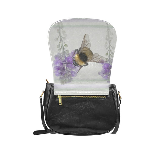 Bumblebee on purple flowers, lines Classic Saddle Bag/Large (Model 1648)