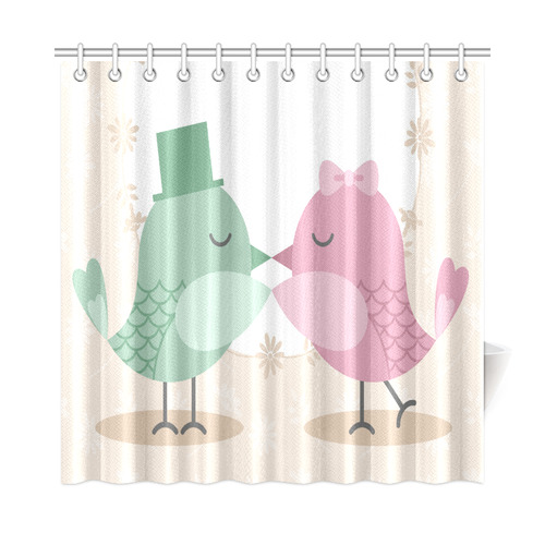 Cute Pink Green Love Birds Shower Curtain 72"x72"