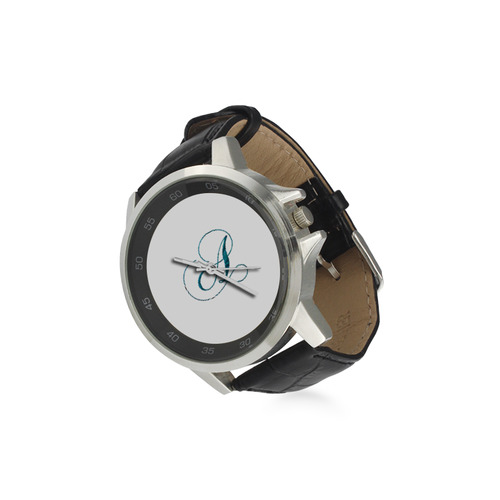 Letter A Blue - Jera Nour Unisex Stainless Steel Leather Strap Watch(Model 202)