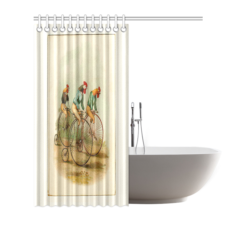 Vintage Bicycle Pennyfarthing Roosters Shower Curtain 72"x72"