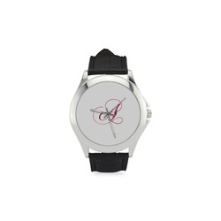 Letter A Pink Red - Jera Nour Women's Classic Leather Strap Watch(Model 203)
