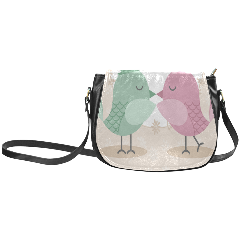 Cute Pink Green Love Birds Classic Saddle Bag/Small (Model 1648)