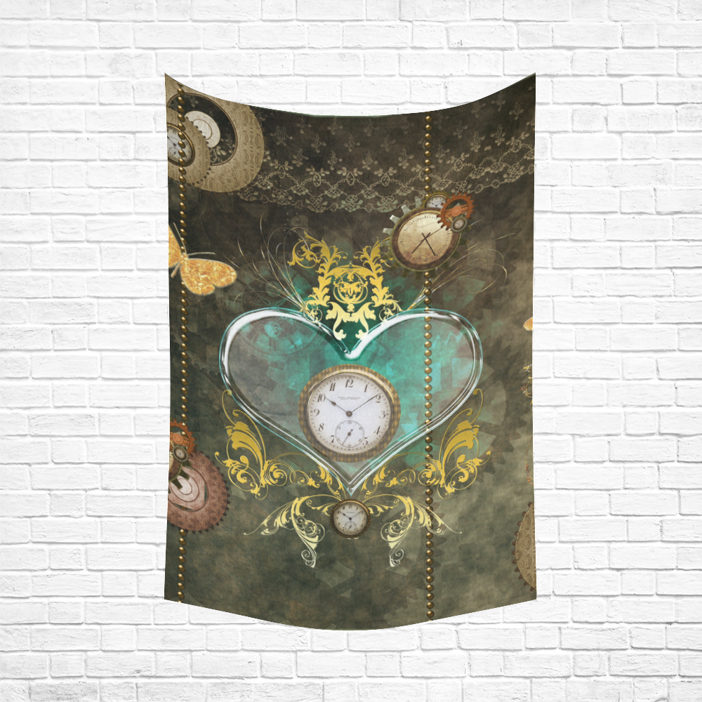 Steampunk, elegant design with heart Cotton Linen Wall Tapestry 60"x 90"