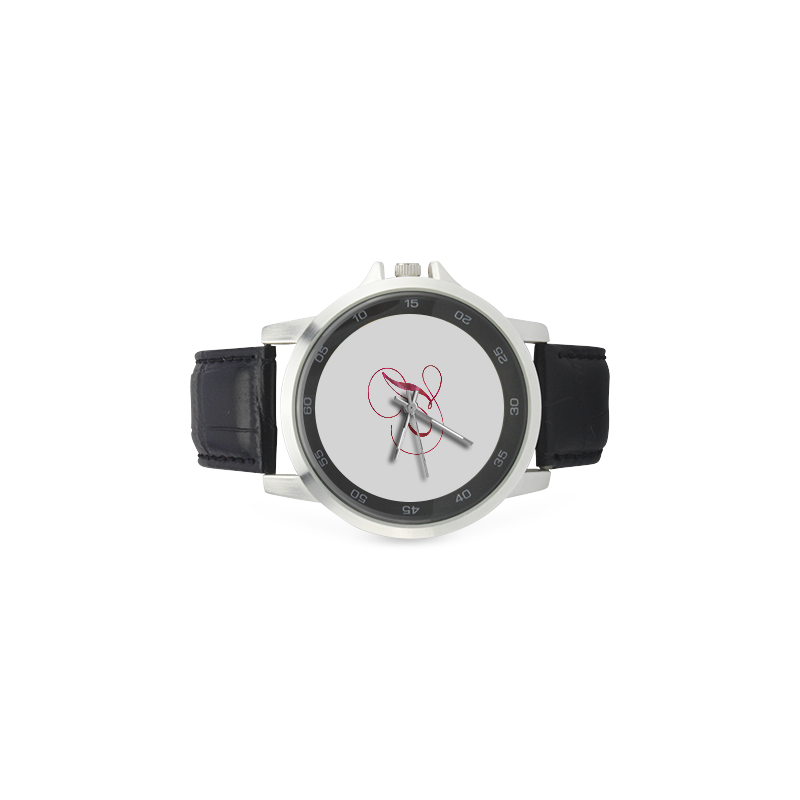 Letter A Pink Red - Jera Nour Unisex Stainless Steel Leather Strap Watch(Model 202)