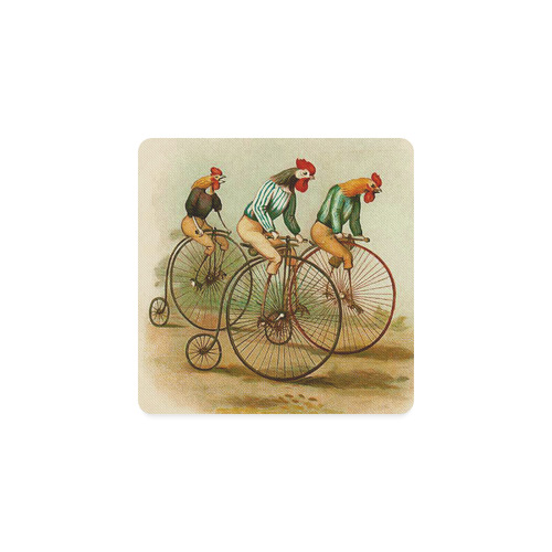 Vintage Bicycle Pennyfarthing Roosters Square Coaster