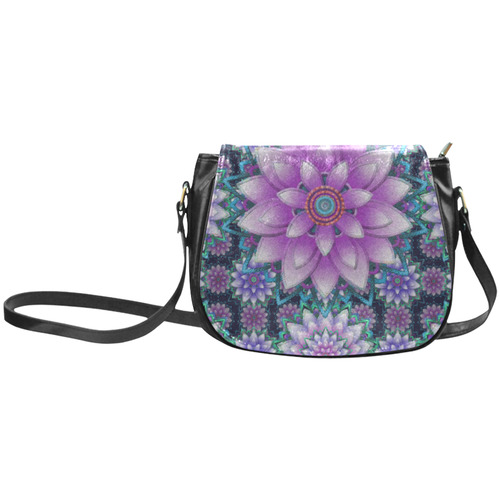 Lotus Flower Ornament - Purple and turquoise Classic Saddle Bag/Large (Model 1648)