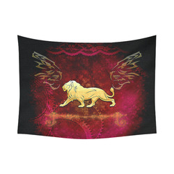 Golden lion on vintage background Cotton Linen Wall Tapestry 80"x 60"