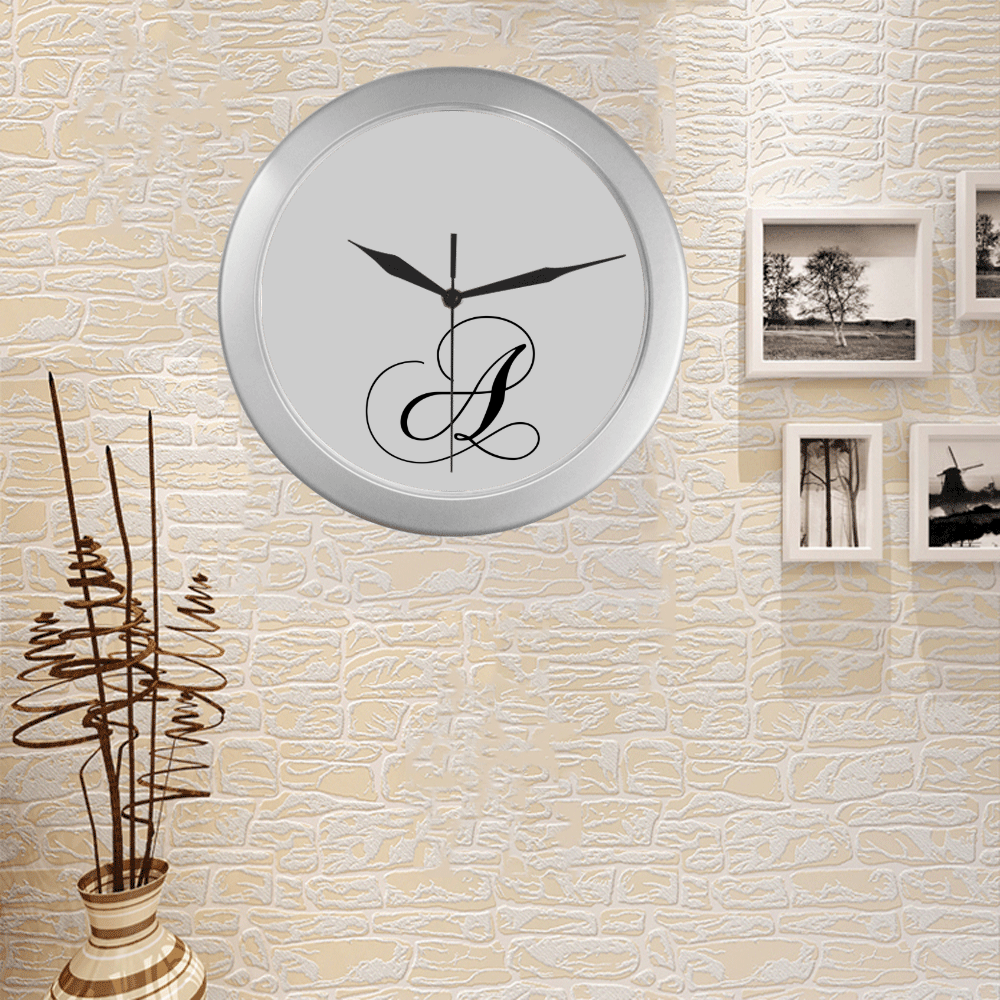 Letter A Classic Black - Jera Nour Silver Color Wall Clock