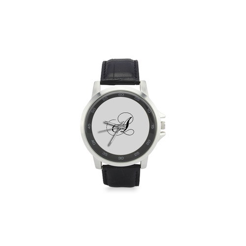 Letter A Classic Black - Jera Nour Unisex Stainless Steel Leather Strap Watch(Model 202)