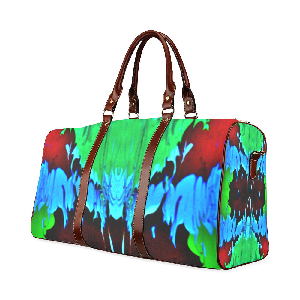 Abstract Green Brown, Blue Red Marbling Waterproof Travel Bag/Large (Model 1639)