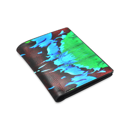 Abstract Green Brown, Blue Red Marbling Men's Leather Wallet (Model 1612)