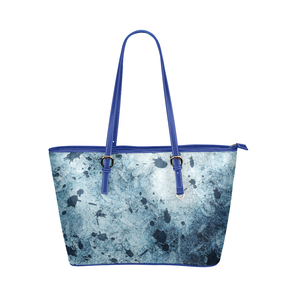 Water Blue Splatter Leather Tote Bag/Small (Model 1651)