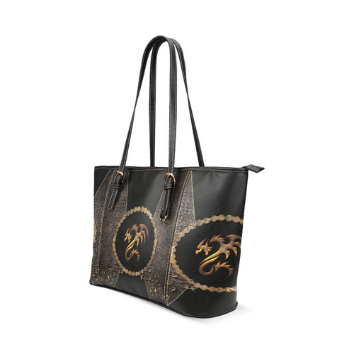 Amazing dragon on a button Leather Tote Bag/Small (Model 1640)