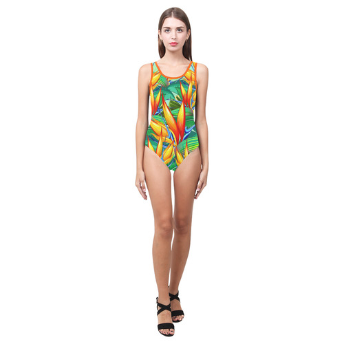 Bird of Paradise Flower Exotic Nature Vest One Piece Swimsuit (Model S04)