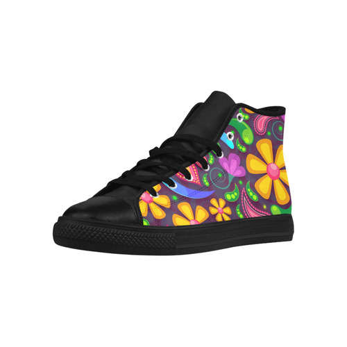 Funny Colorful Flowers Aquila High Top Microfiber Leather Women's Shoes (Model 032)