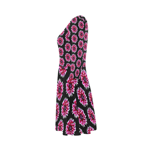 Dahlias Pattern in Pink, Red 3/4 Sleeve Sundress (D23)