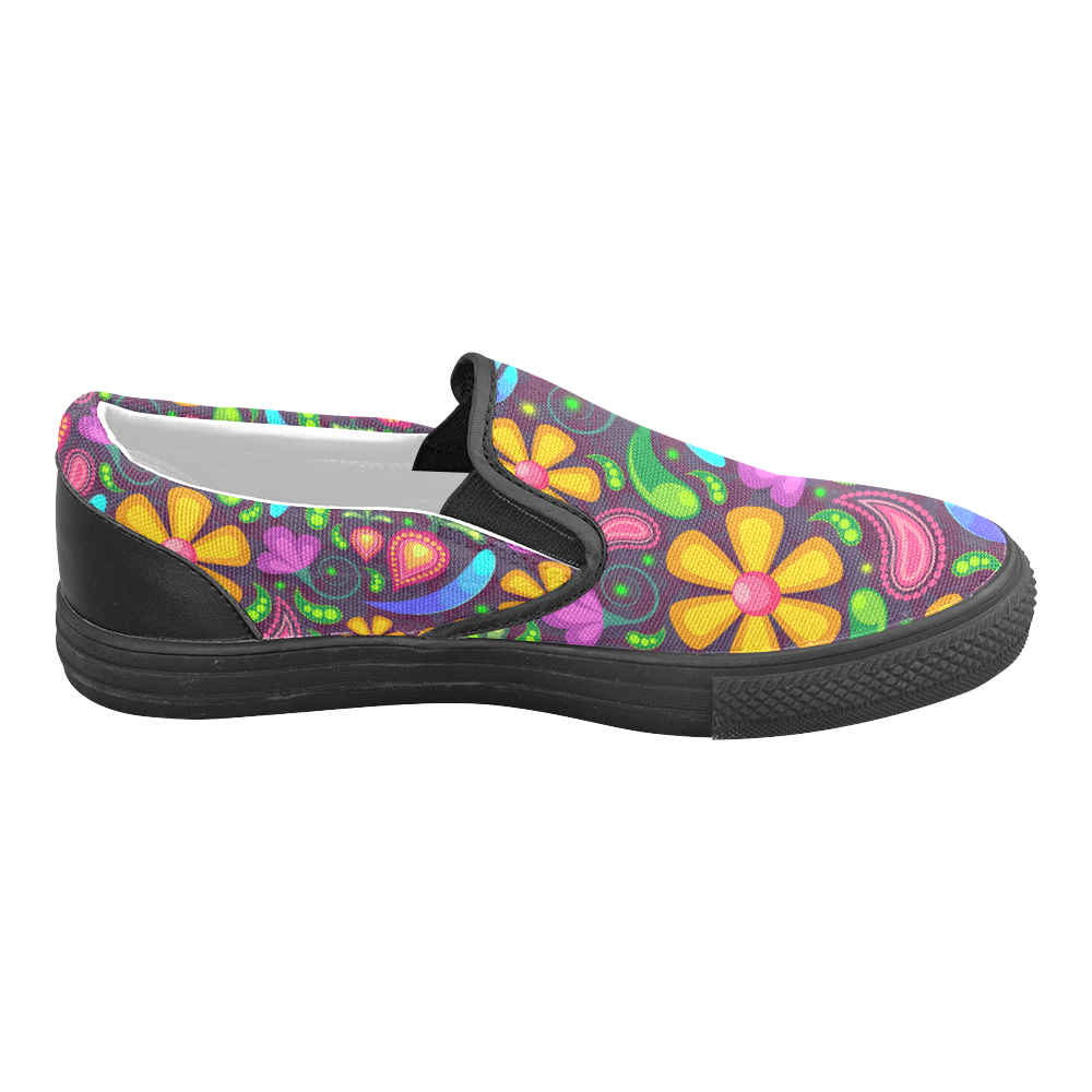 Funny Colorful Flowers Women's Unusual Slip-on Canvas Shoes (Model 019)