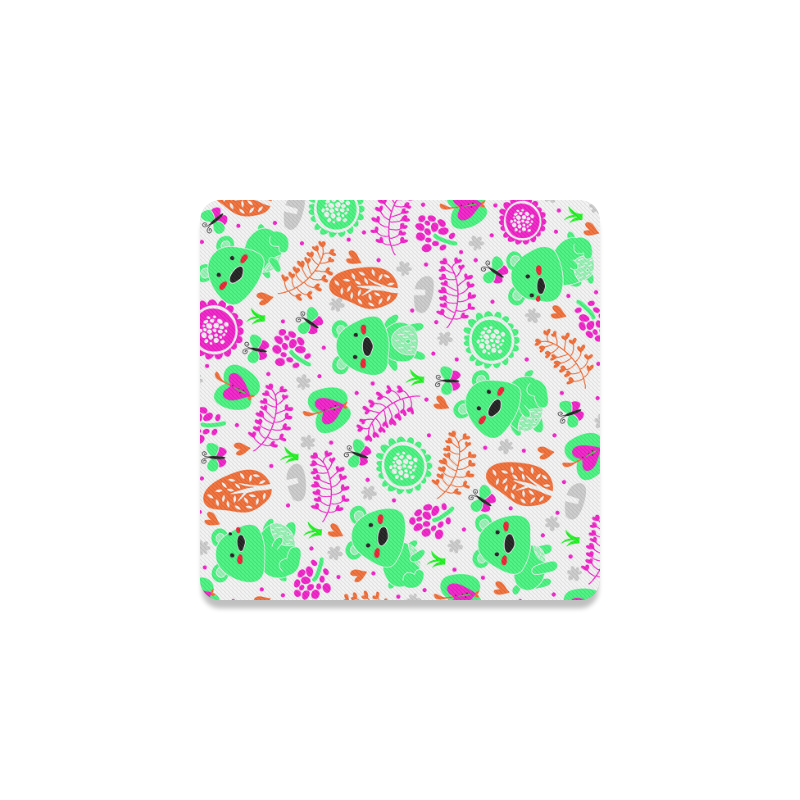 Cute Floral Bear Heart Butterfly Flowers Square Coaster